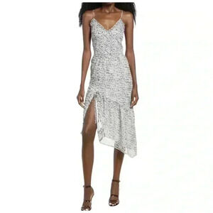 Leith Black and White Dress Size M Asymmetrical Fairy Whimsical Sheer Side Split